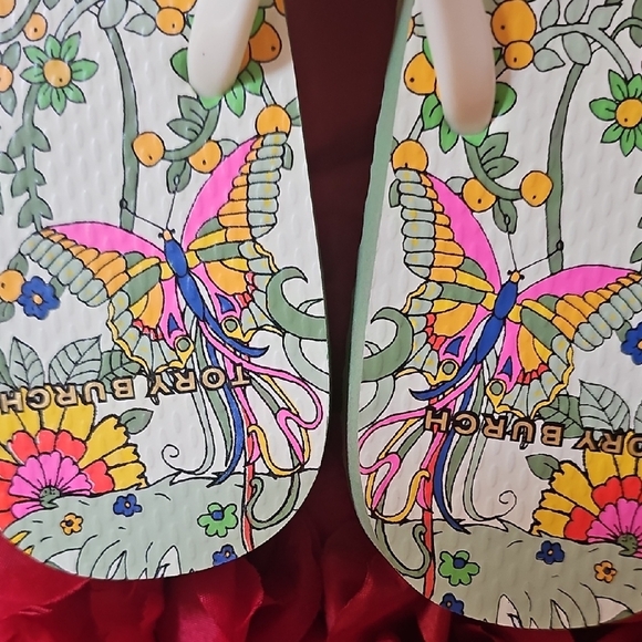 Tory Burch NEW Ivory Promised Land 104 Floral Design Thin Flip Flop Size 9 - Picture 9 of 13